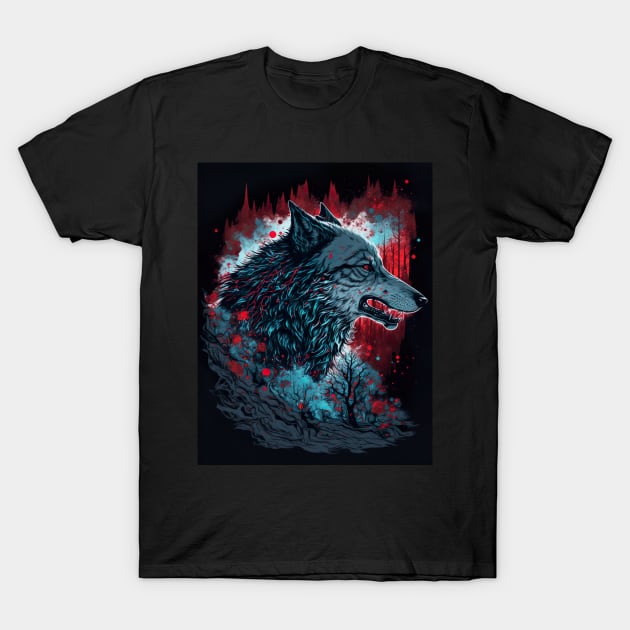 Wolf with red sky T-Shirt by KoolArtDistrict